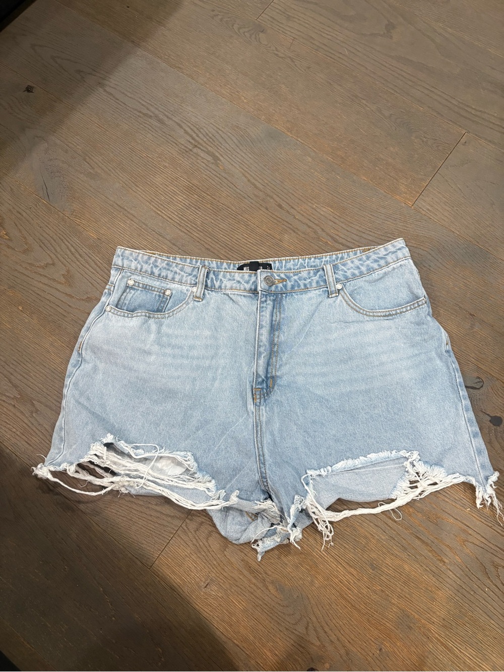 Missguided Light Blue High Waist Distressed Denim Shorts